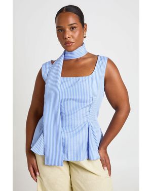Boohoo Plus Stripe Strappy Peplum Top With Detachable Scarf - Blue