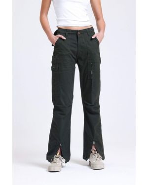 Hiccup High Waist Zippered Slit Straight Leg Trousers - Black