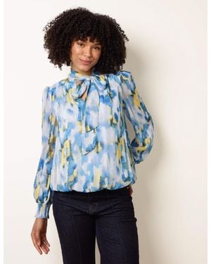 Blue Vanilla Pussybow Puffball Top - Blue