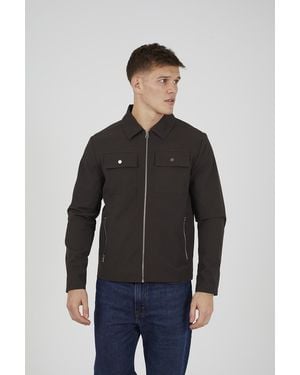 Brave Soul Collared Zip Pocket Shacket - Black