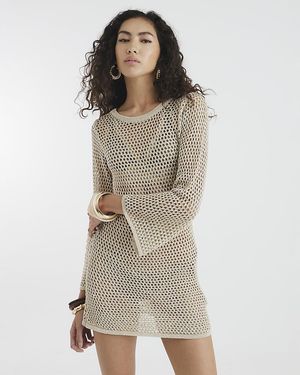 River Island Mini Beach Dress Metallic Knit Tunic - Natural