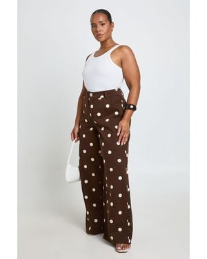 Boohoo Plus Polka Dot High Waist Wide Leg Jean - White