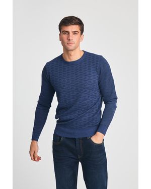 Kensington Eastside Textured Knit Crew Neck Jumper - Blue