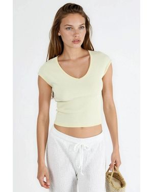 Busem V-Neck Ribbed Blouse - White