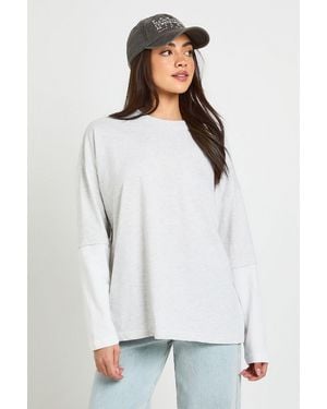 Boohoo Contrast Sleeve Double Layer Oversized T-Shirt - White