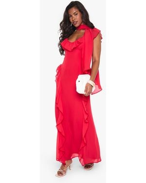 Boohoo Chiffon Ruffle Scarf Maxi Dress - Red