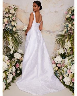 Chi Chi London Petite Sleeveless Textured Bridal Wedding Dress - White
