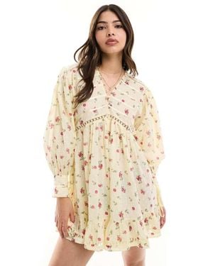 ASOS Lace Trim Playsuit With Full Flippy Shorts - Natural
