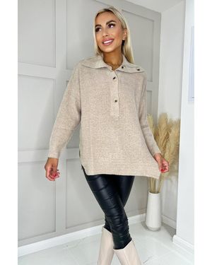 AX Paris Oatmeal Button Up Knit Jumper - Grey