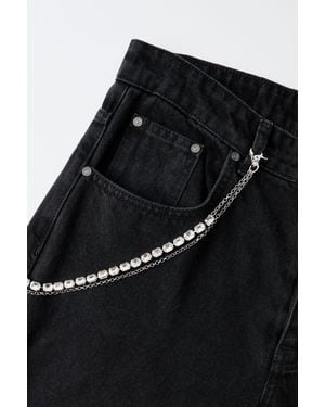 BoohooMAN Jean Chain With Diamantes - Black