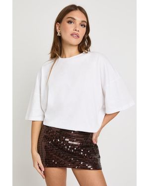Boohoo Sequin Mini A Line Skirt - White