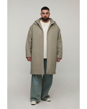 BoohooMAN Plus Regular Fit Button Through Hooded Mac - Natural