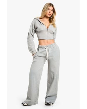 Boohoo Acid Wash Ribbing Detail Corset Hoodie And Jogger Set - White