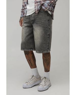 BoohooMAN Tall Regular Rigid Denim Jorts - Grey