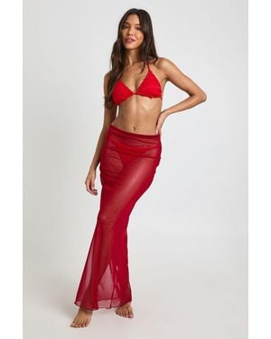 Boohoo Sheer Mesh Maxi Beach Skirt - Red