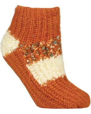 Elle 1 Pair Ladies Sherpa Lined Slipper Socks - Brown