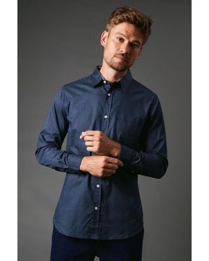 MAINE Penrose Print Long Sleeve Shirt - Blue