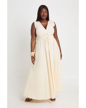 Boohoo Plus Deep V Front Tie Maxi Skater Dress - Natural
