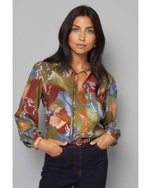 Wallis Abstract Print Tie Blouse - Grey