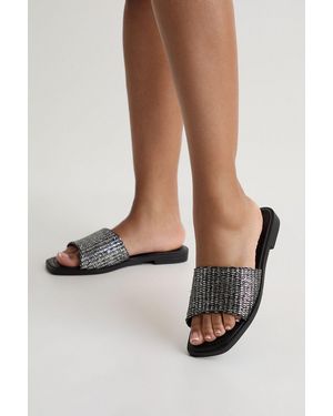 Boohoo Wide Fit Metallic Raffia Sliders - Brown