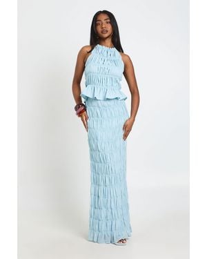 Boohoo Shirred Chiffon Maxi Column Skirt - Blue