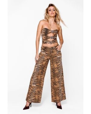 Nasty Gal Tiger Print Straight Leg Jean - White