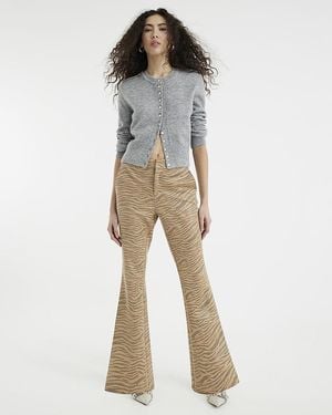River Island Bootcut Trousers Faux Leather Tiger Pu - Natural