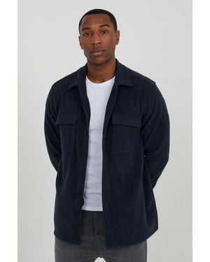 Brave Soul Fleece Button-Down Shirt - Blue
