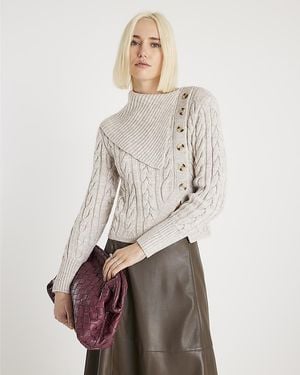 River Island Jumper Cable Knit Fold Over - Natural
