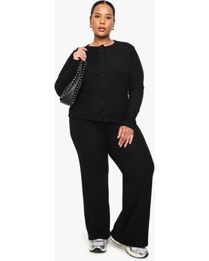 Boohoo Plus Soft Rib Cardigan And Elasticated Trouser Set - Black
