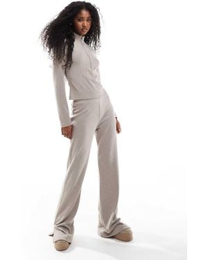 Miss Selfridge Soft Touch Rib Split Hem Flare Trouser Co Ord - Natural