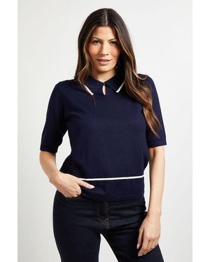 Wallis Collared Tipped Knitted T Shirt - Blue