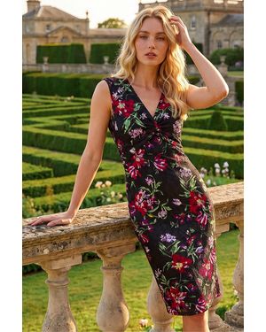 Roman Floral Knot Stretch Lace Dress - Green