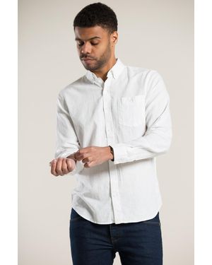 Nines Linen Blend Long Sleeve Button-Up Shirt With Chest Pocket - White