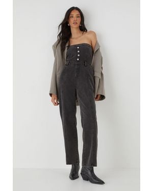 MissPap Bandeau Button Up Denim Jumpsuit - Black