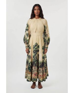 Karen Millen Petite Botanical Print Woven Balloon Sleeve Maxi Dress - White