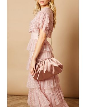 Oasis Liora Satin Ruched Large Clutch Bag - Brown