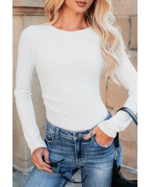 Azura Exchange Geribbelde Lange Mouwen Top - Wit