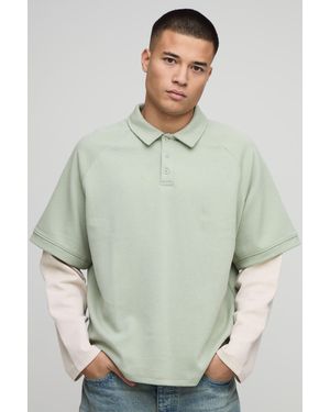 BoohooMAN Oversized Premium Interlock Faux Sleeve Polo - Green