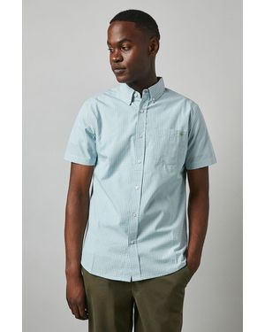 MAINE Micro Grid Check Short Sleeve Shirt Cotton - Blue