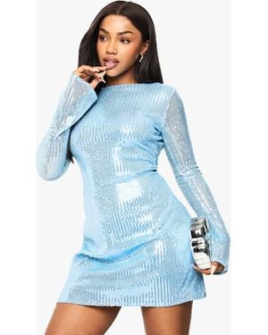 Boohoo Sequin Flare Sleeve Mini Dress - Blue