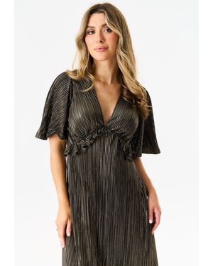 Gini London Metallic Plisse Maxi Dress - Black