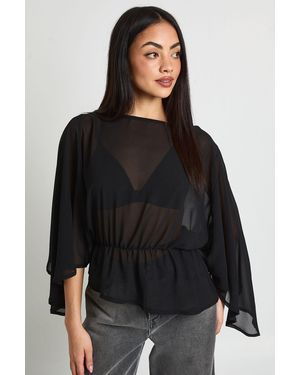 Boohoo Chiffon Boat Neck Cape Detail Peplum Top - Black