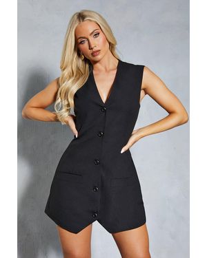 MissPap Sleeveless Tailored Waistcoat Style Mini Dress - Blue