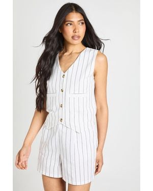Boohoo Tall Linen Look Striped Waistcoat & Relaxed Fit Shorts - White