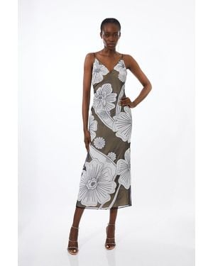Karen Millen Tall Applique Organdie Woven Midi Dress - Multicolour