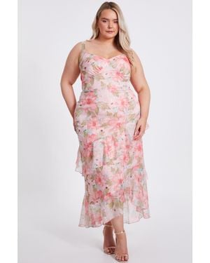 Quiz Curve Floral Chiffon Midaxi Dress - Pink