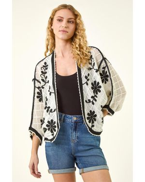 Roman Embroidered Knit Cardigan - Blue