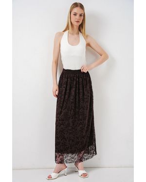 Bigdart Floral High Waist Maxi A-Line Skirt - White