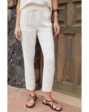 Threadbare Linen Blend Drawstring Waist Tapered Trousers - Brown